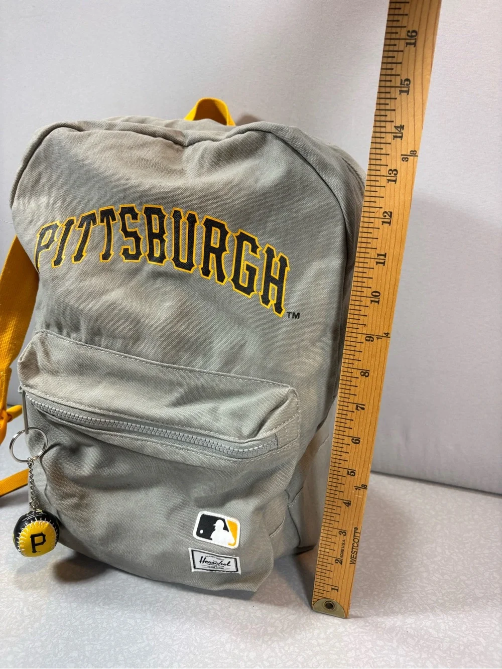 Herschel Supply Co MLB Pittsburg Pirates Backpack Grey and Yellow Spellout